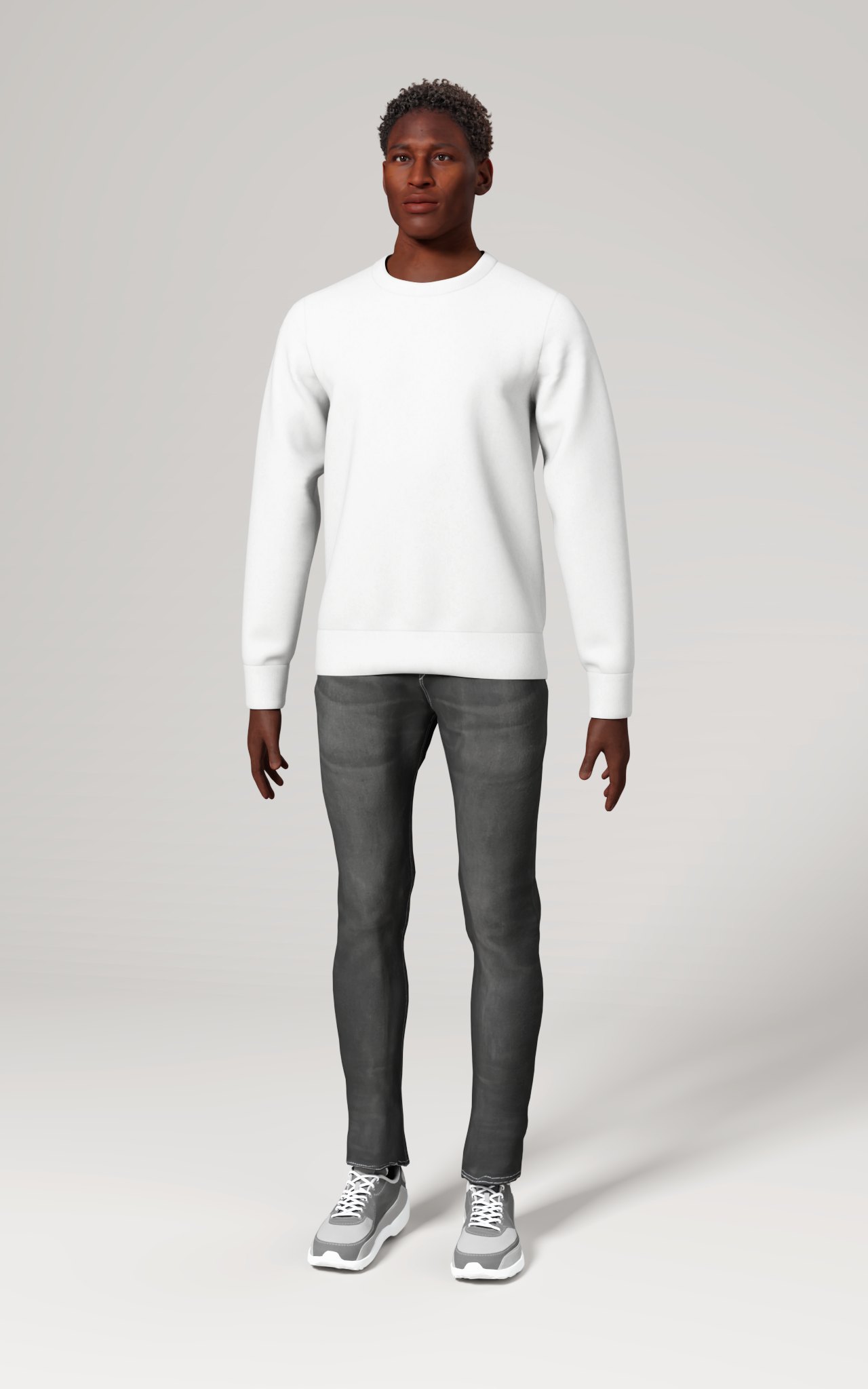Men's Crewneck Long Sleeve Sweatshirt (AOP), size S, Front view on a person