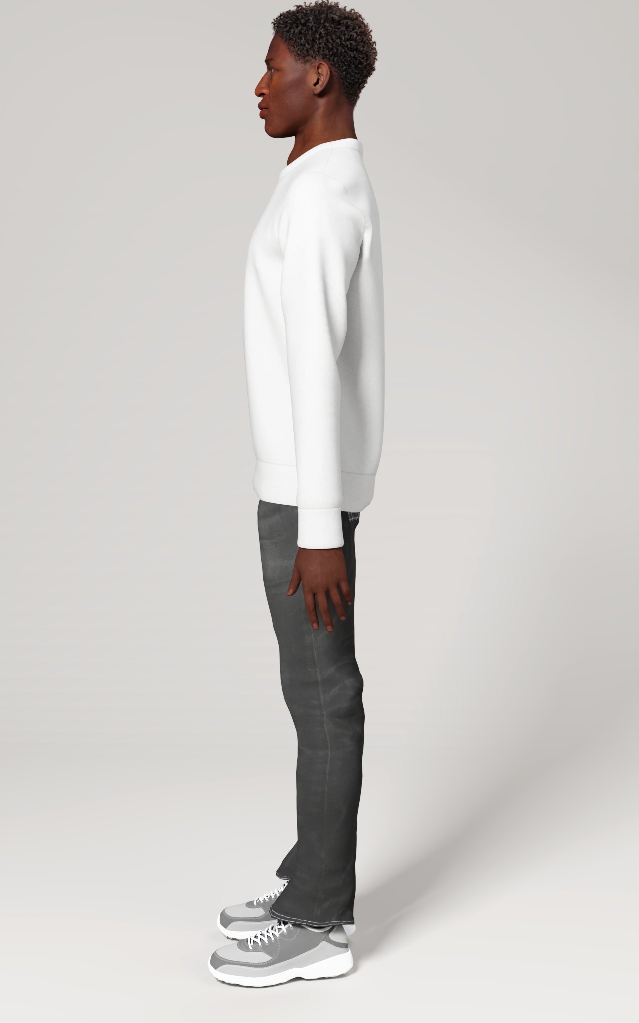 Men's Crewneck Long Sleeve Sweatshirt (AOP), size S, Side view on a person
