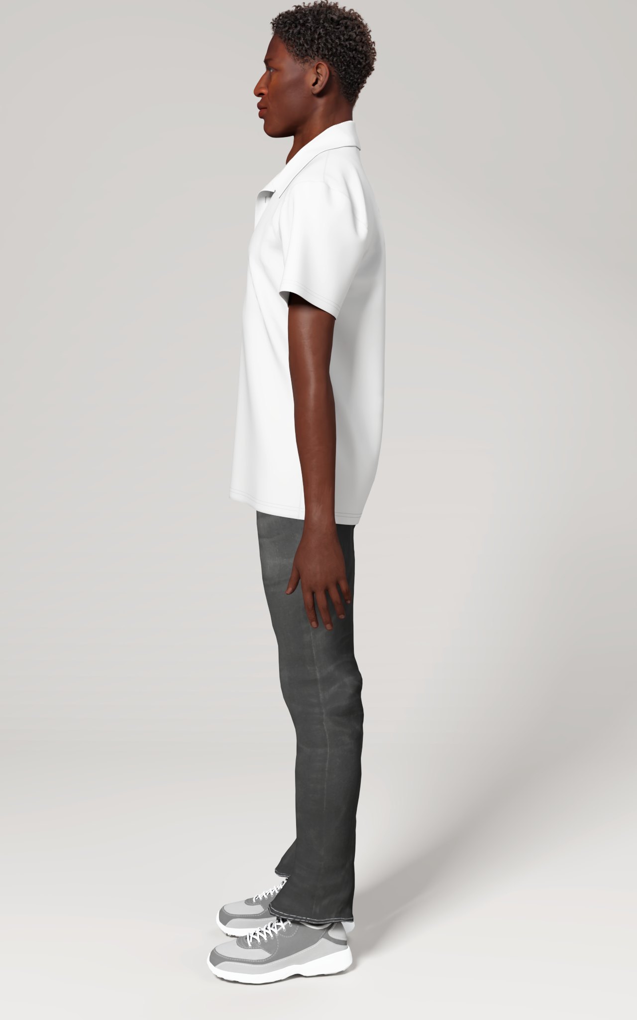 Unisex Polo Shirt (AOP), size S, Side view on a person