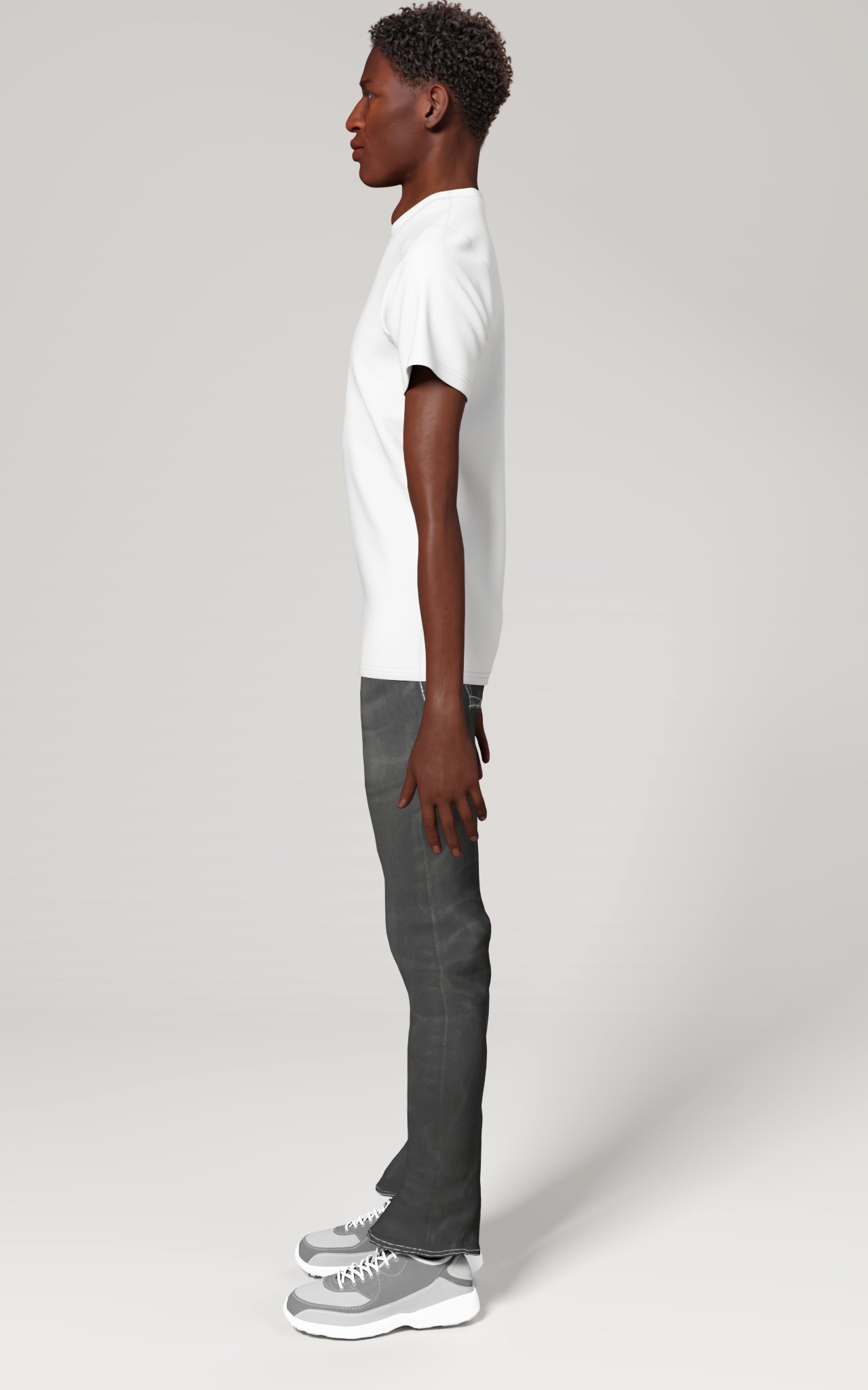 Men's Polyester Tee (AOP), size XS, Side view on a person